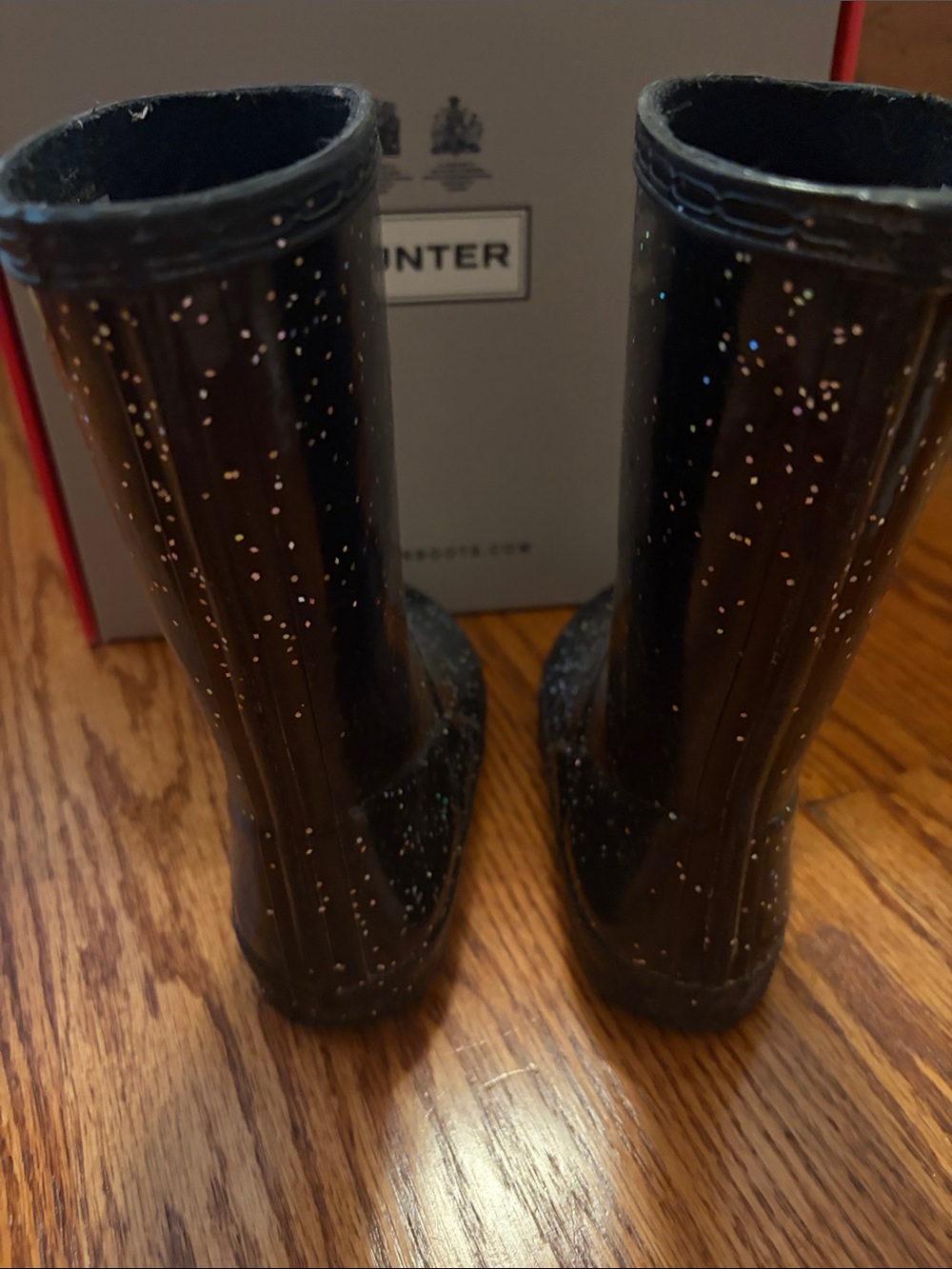 Hunter Kids Black Glitter Splash Rain Boots sz 12 - Picture 5 of 12